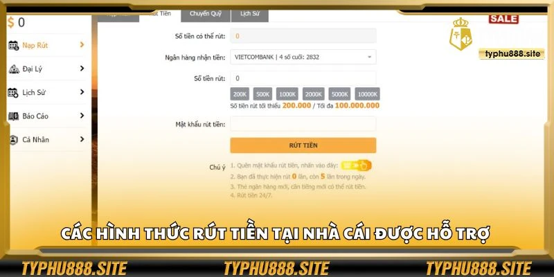 Các hình thức rút tiền tại nhà cái được hỗ trợ